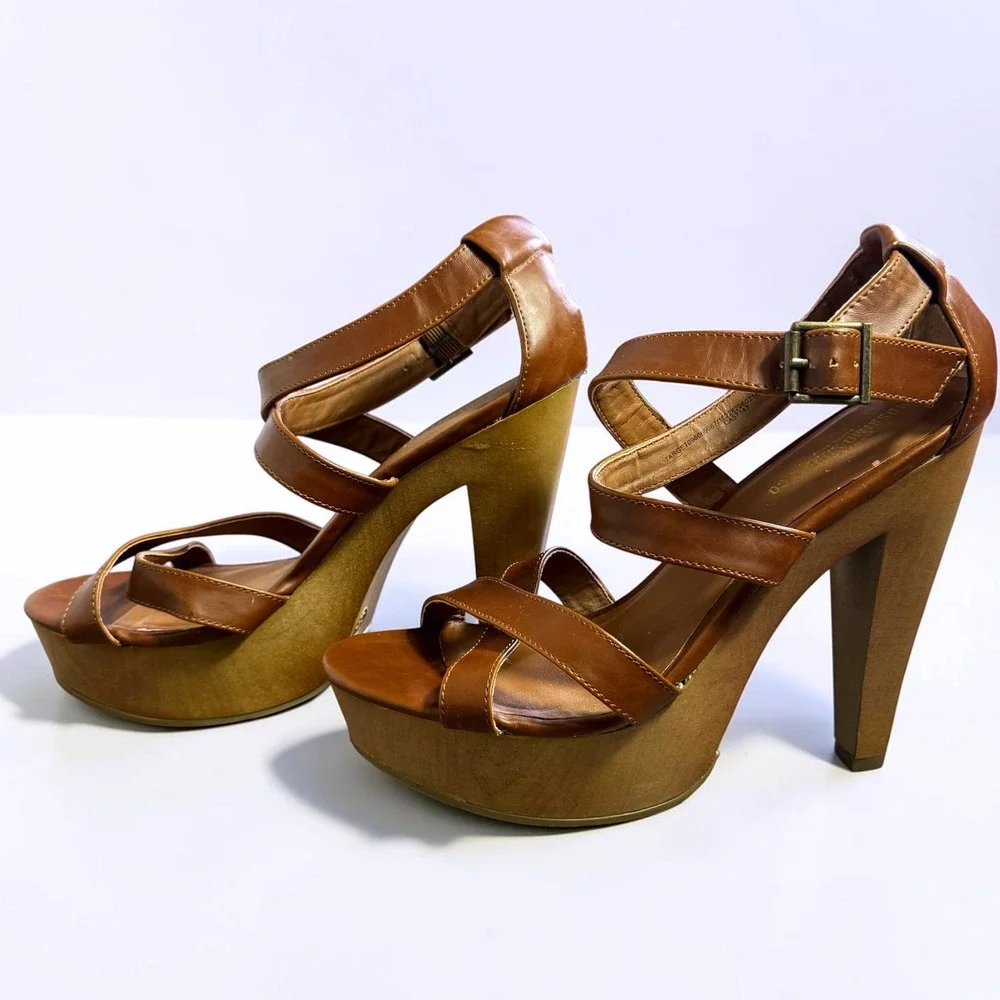 Mossimo Supply Co Womens Brown Faux Leather Platform Strappy Heels Size 8.5